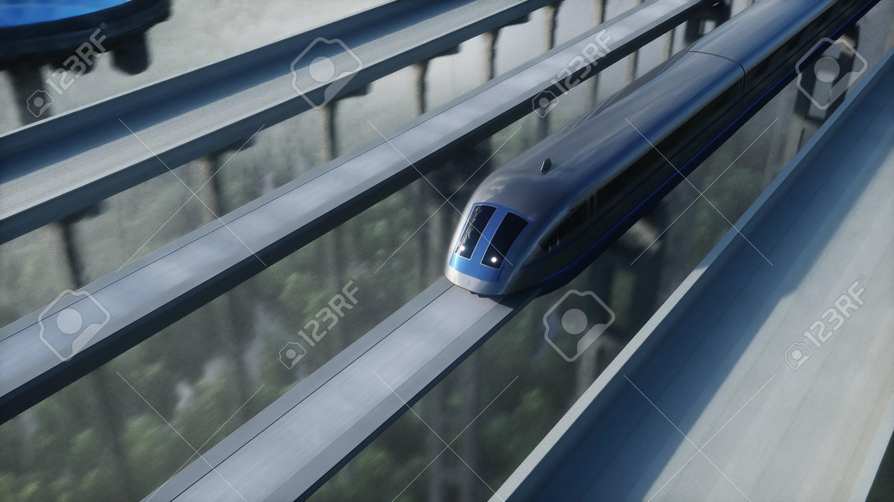 futuristic train station with monorail and train. traffic of people, crowd. Concrete architecture. Future concept. 3d rendering. - 162356140 futuristic train station with monorail and train. traffic of people, crowd. Concrete architecture. Future concept. 3d rendering. - 162356140