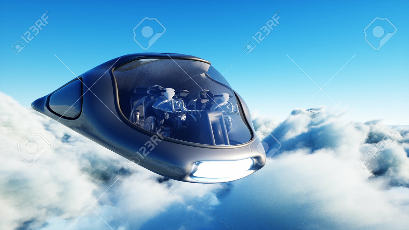 Futuristic sci fi ship flying in the clouds. 3d rendering. - 162356211 Futuristic sci fi ship flying in the clouds. 3d rendering. - 162356211