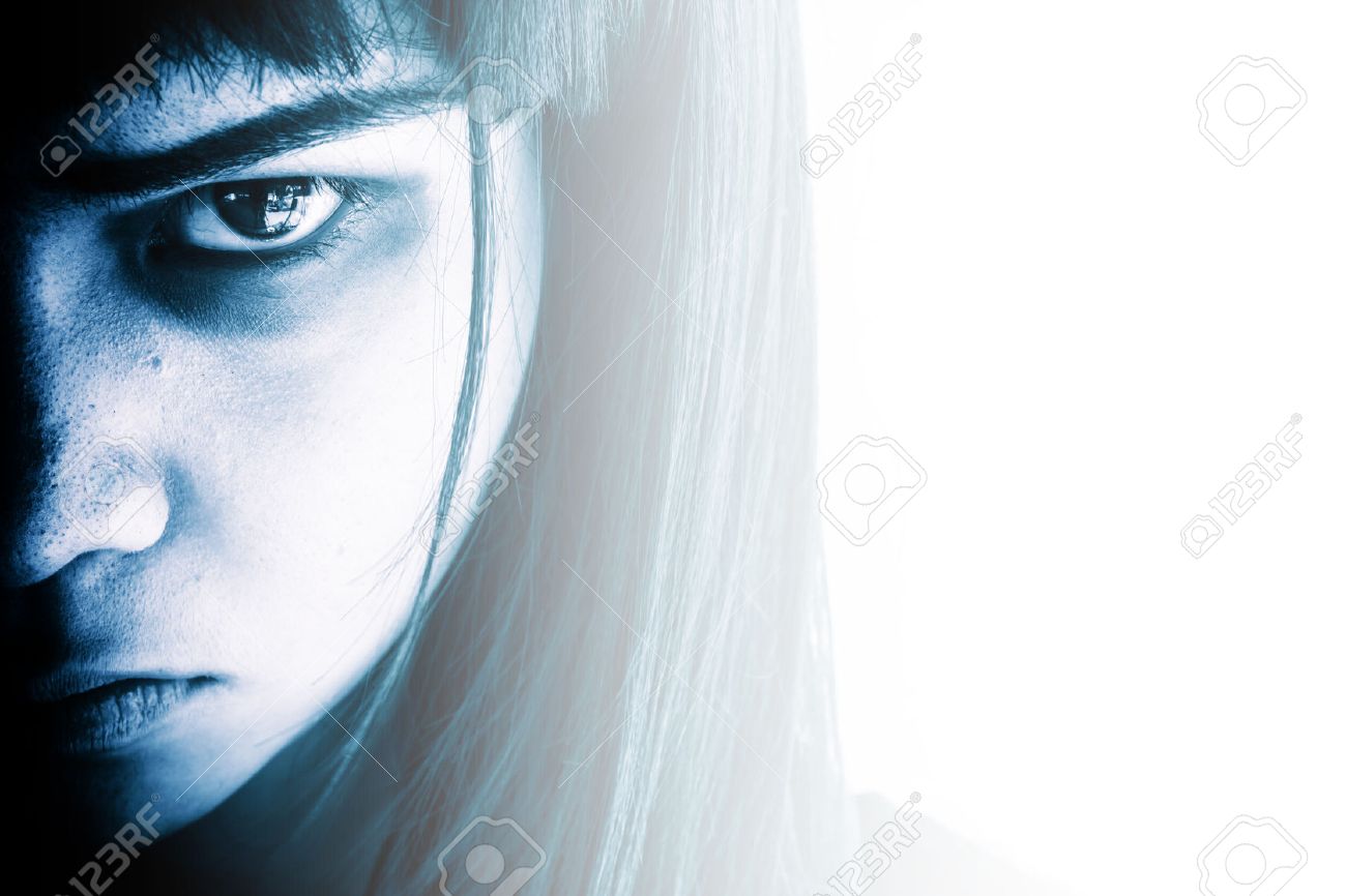 Portrait of scary girl staring at cameras,Aggressive woman with scary eyes,Horror background for halloween concept and book cover ideas - 53744900 Portrait of scary girl staring at cameras,Aggressive woman with scary eyes,Horror background for halloween concept and book cover ideas - 53744900