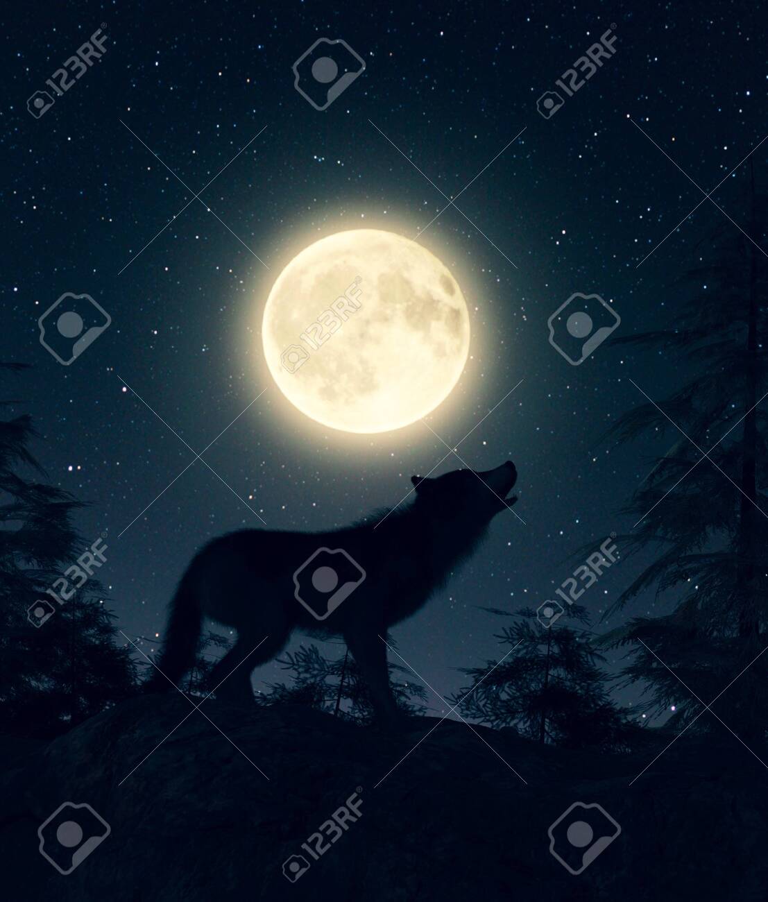 Wolf Howling At The Moon 3d Illustration Stock Photo Picture And Royalty Free Image Image