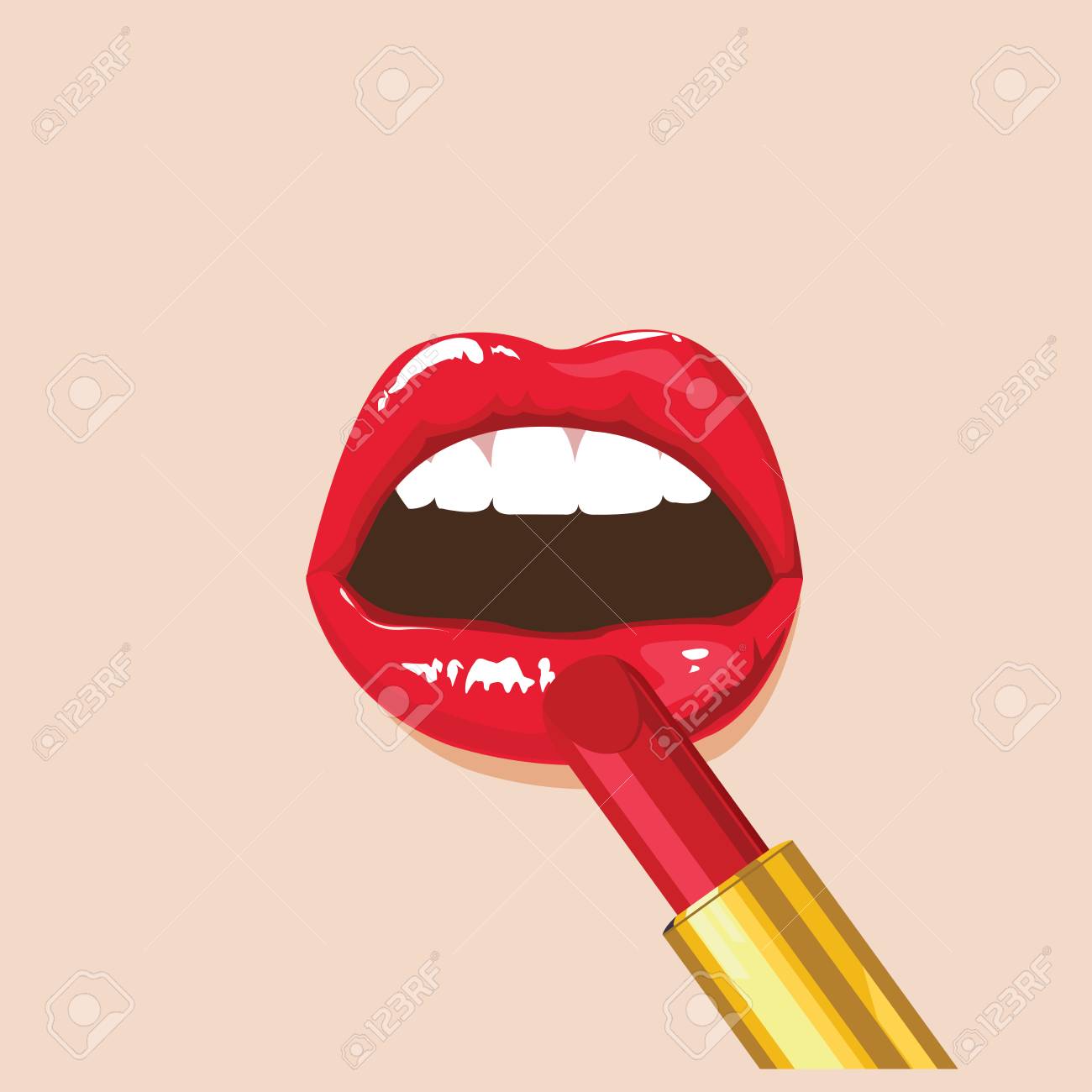 イラスト セクシーな唇 カラフルな赤の口紅を適用します のイラスト素材 ベクタ Image 6427