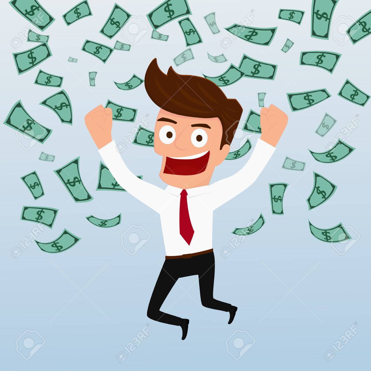 空気の流れるお金と幸せの実業家 漫画のベクトル図です のイラスト素材 ベクタ Image