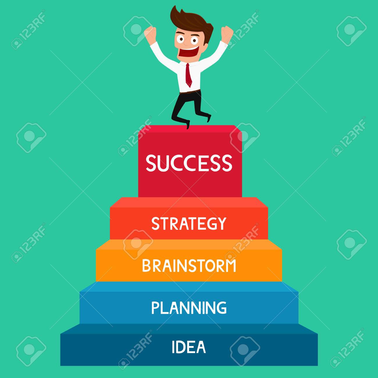 Businessman going up to success staircase to success. Cartoon Vector Illustration. - 40176115 Businessman going up to success staircase to success. Cartoon Vector Illustration. - 40176115