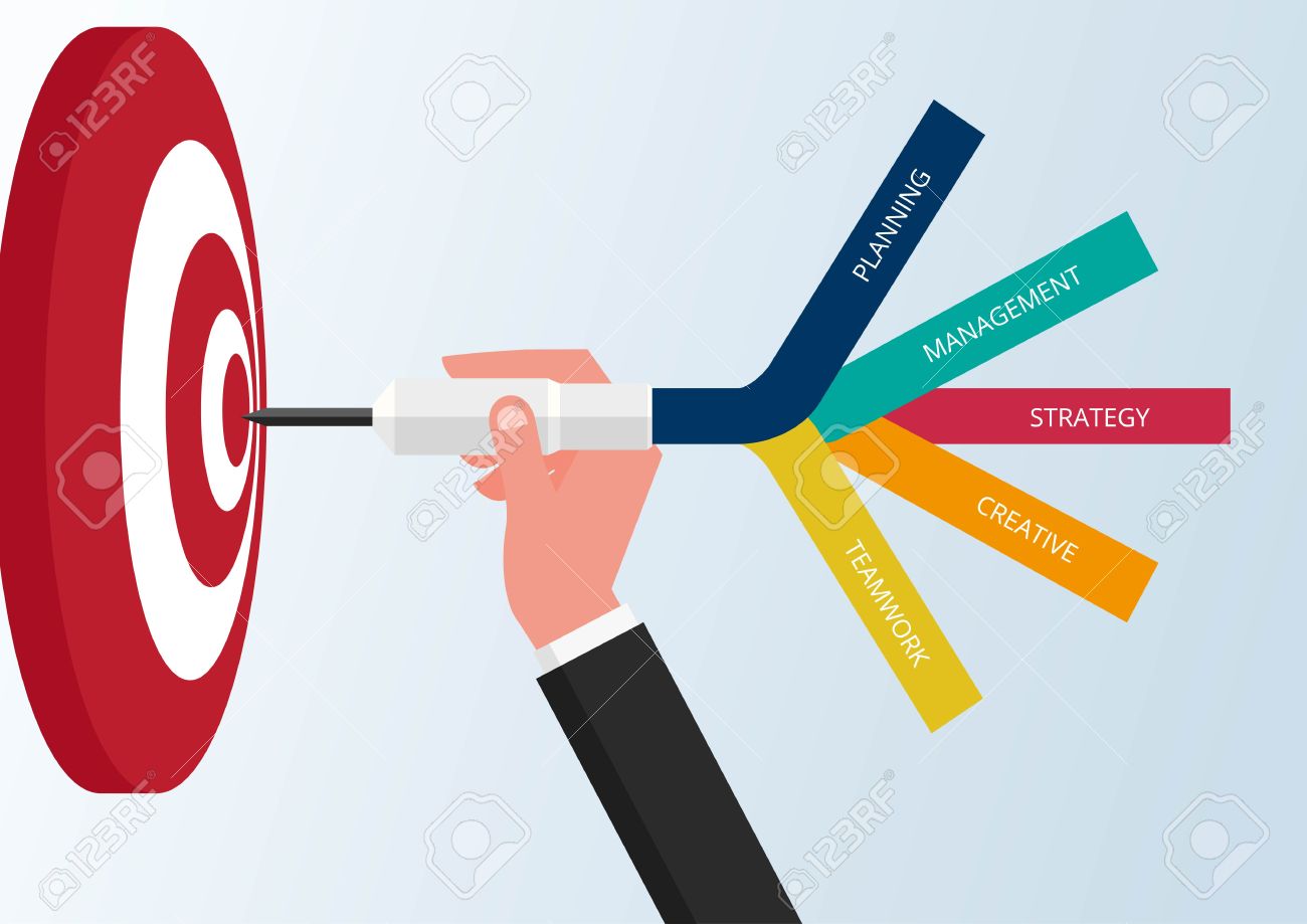 Goal setting. Smart goal. Business target concept. Hand holding dart to target. Vector Illustration. - 61073670 Goal setting. Smart goal. Business target concept. Hand holding dart to target. Vector Illustration. - 61073670