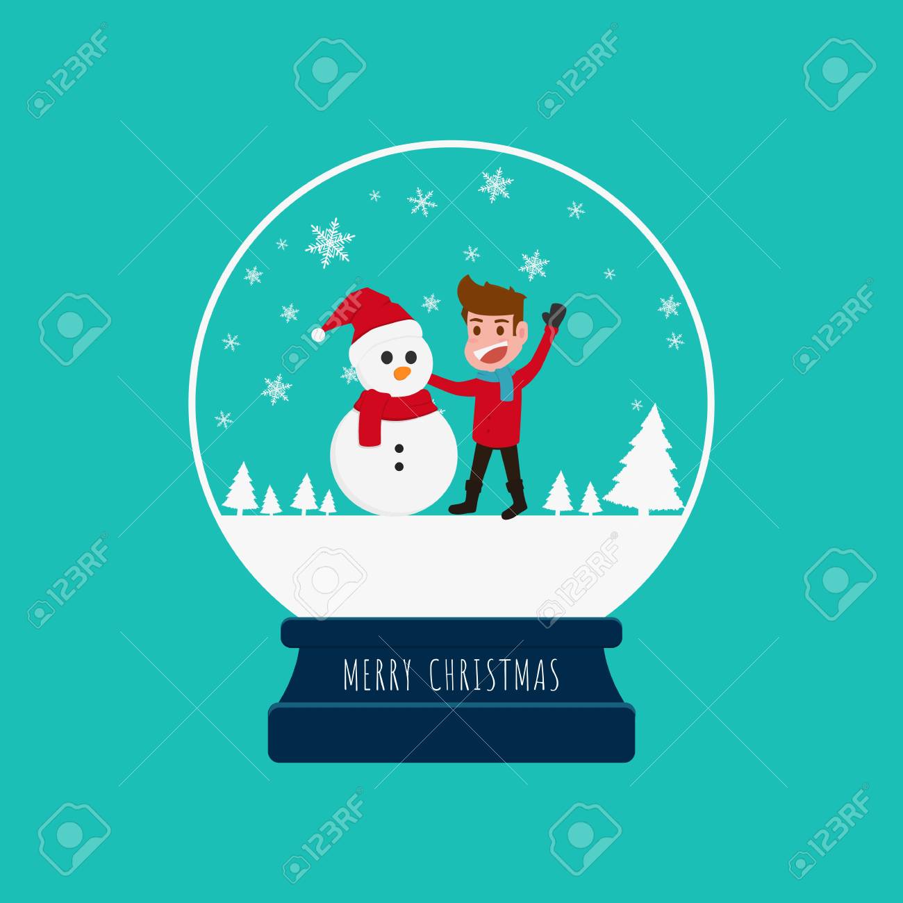 Merry Christmas Snow Globe With A Boy And Snowman Cartoon Vector Illustration Stock Vector Merry Christmas Snow Globe With A Boy And Snowman Cartoon Vector Illustration Stock Vector