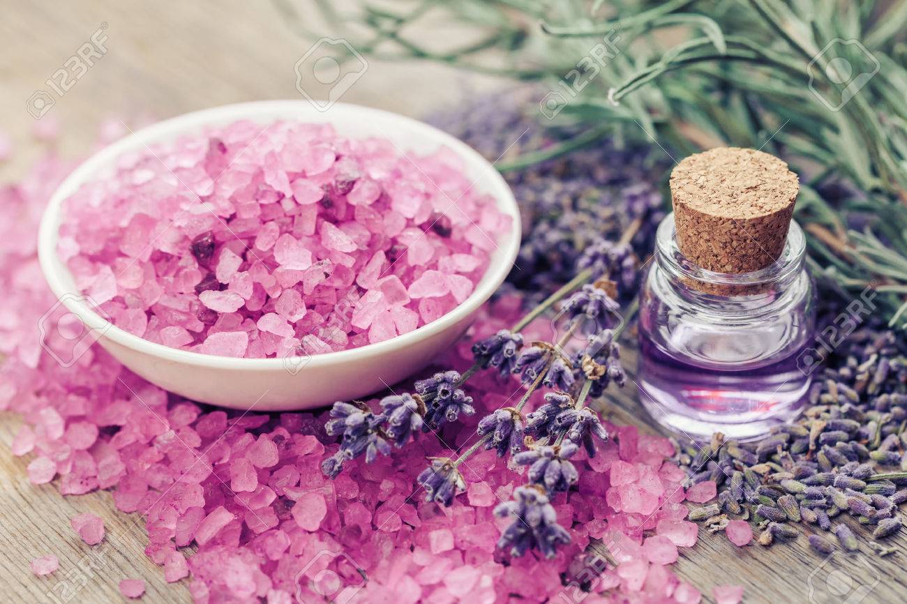 Aromatic Sea Salt Bottle Of Essential Oil And Lavender Flowers Stock Photo Picture And Royalty Free Image Image 47628005