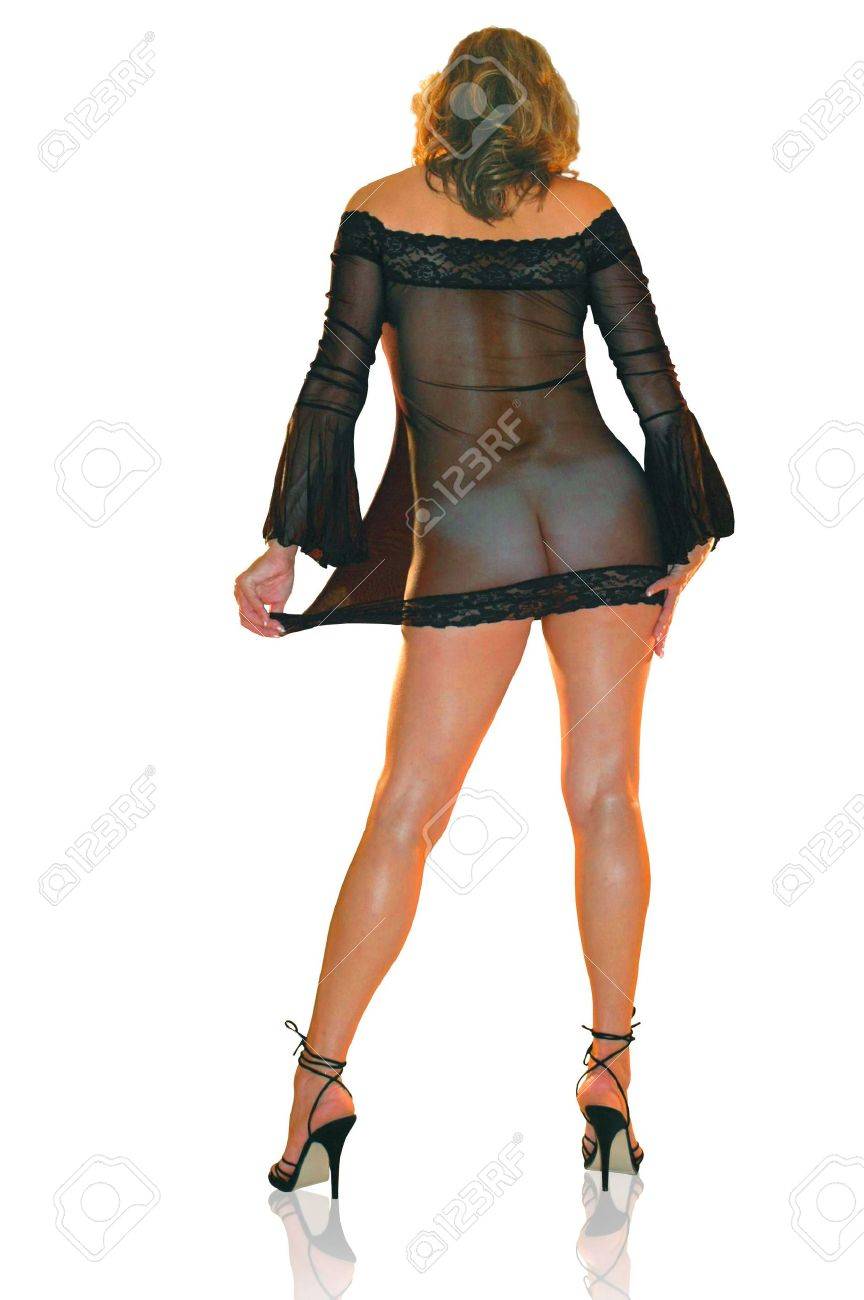 Female Model Wearing Sheer Black Mini 