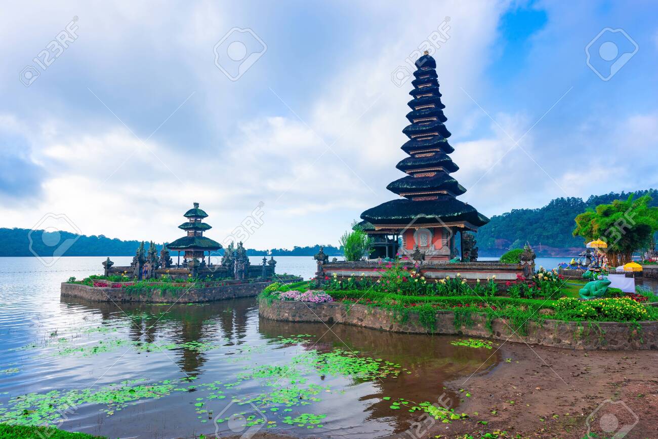 Pura Ulun Danu Bratan Temple Morning Time In Bali Indonesia