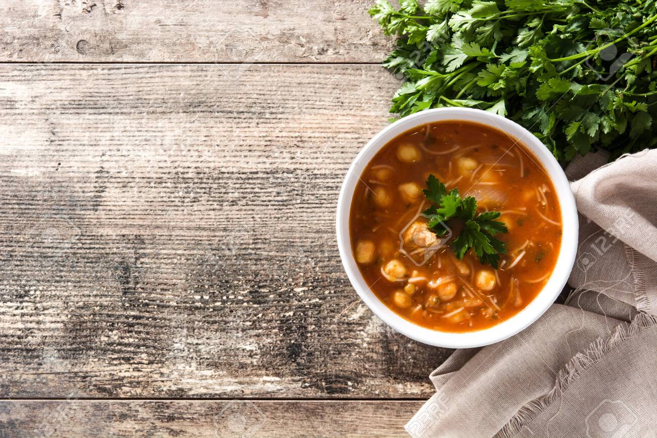 Harira Soup In Bowl On Wooden Table Typical Moroccan Food Ramadan Stock Photo Picture And Royalty Free Image Image 119533001