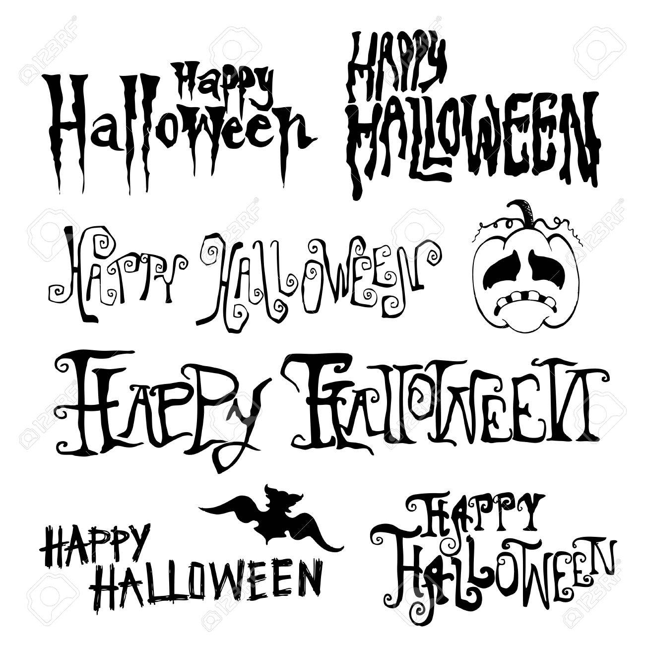 ハッピーハロウィン日手描きタイポグラフィー 落書きのベクトル図 のイラスト素材 ベクタ Image