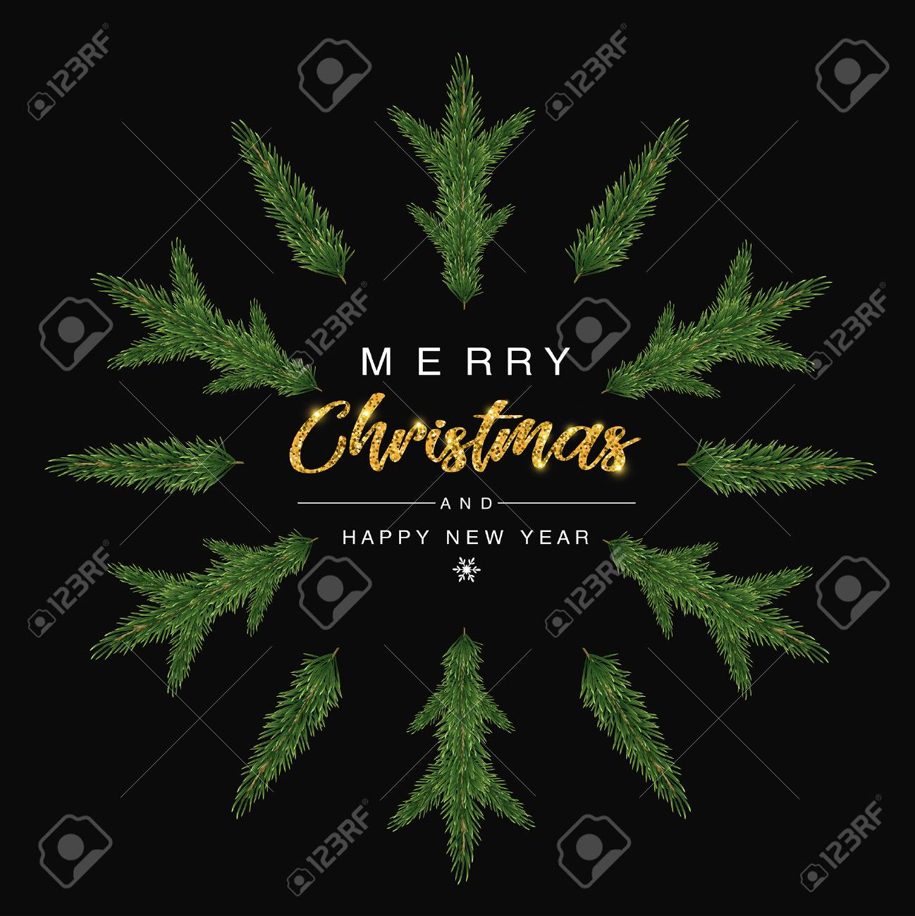 Merry Christmas and happy new year invitation Trendy with Christmas tree designs on snow flakes. Poster, card, label, banner design. Vector illustration. - 115109643 Merry Christmas and happy new year invitation Trendy with Christmas tree designs on snow flakes. Poster, card, label, banner design. Vector illustration. - 115109643