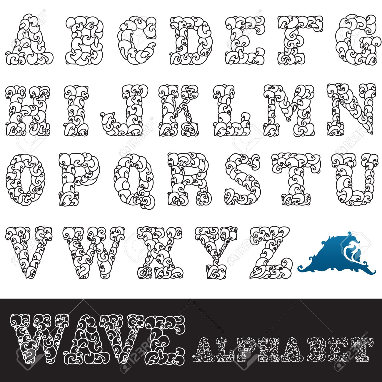 手描き波 デザイン要素を持つ アルファベット飾り文字 のイラスト素材 ベクタ Image