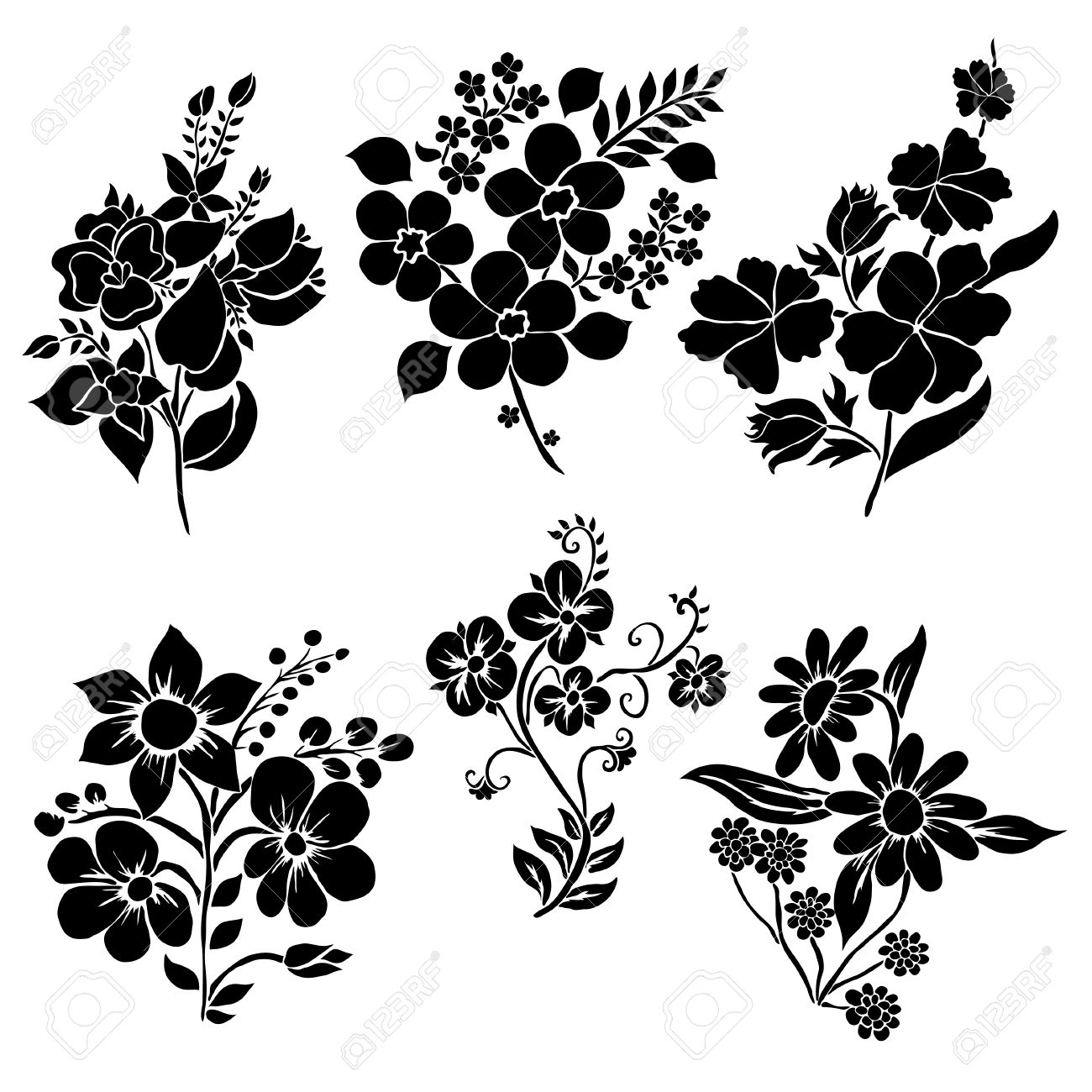 6 Flores Decorativas Elegantes, Elementos De Diseño. Adornos Florales Para Las Invitaciones De Vintage, Tarjetas De Felicitación, Banners. Ilustraciones Svg, Vectoriales, Clip Art Vectorizado Libre De Derechos. Image 32870456.