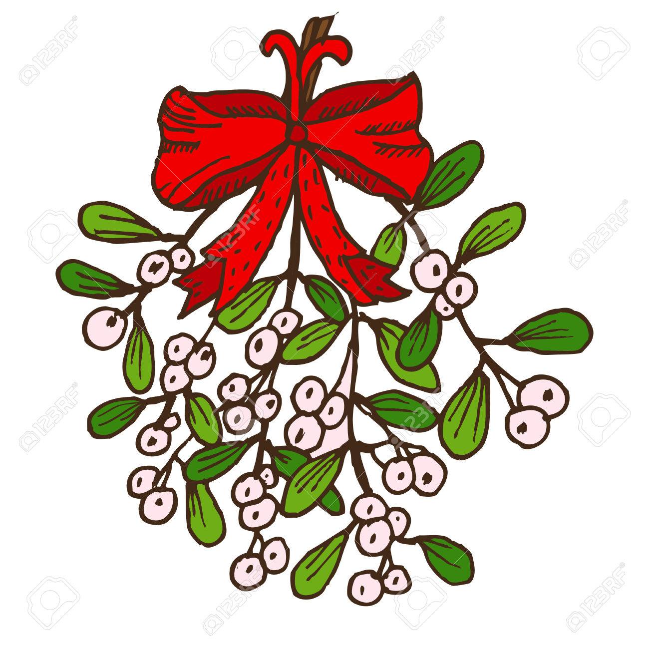 Vettoriale Icona Di Natale Vischio In Stile Piano Isolato Su