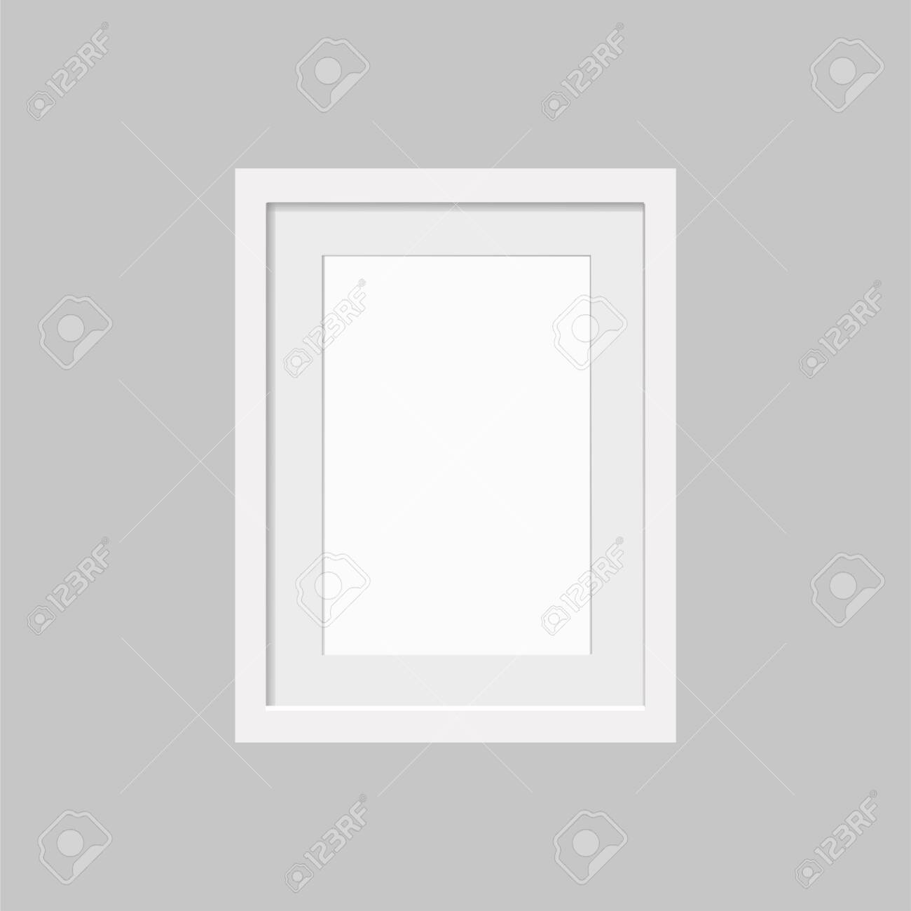 Realistic empty white frame with passepartout isolated on gray background. Border for your creative project, mock-up sample, vector design object. Vector illustration EPS 10. - 146542328 Realistic empty white frame with passepartout isolated on gray background. Border for your creative project, mock-up sample, vector design object. Vector illustration EPS 10. - 146542328