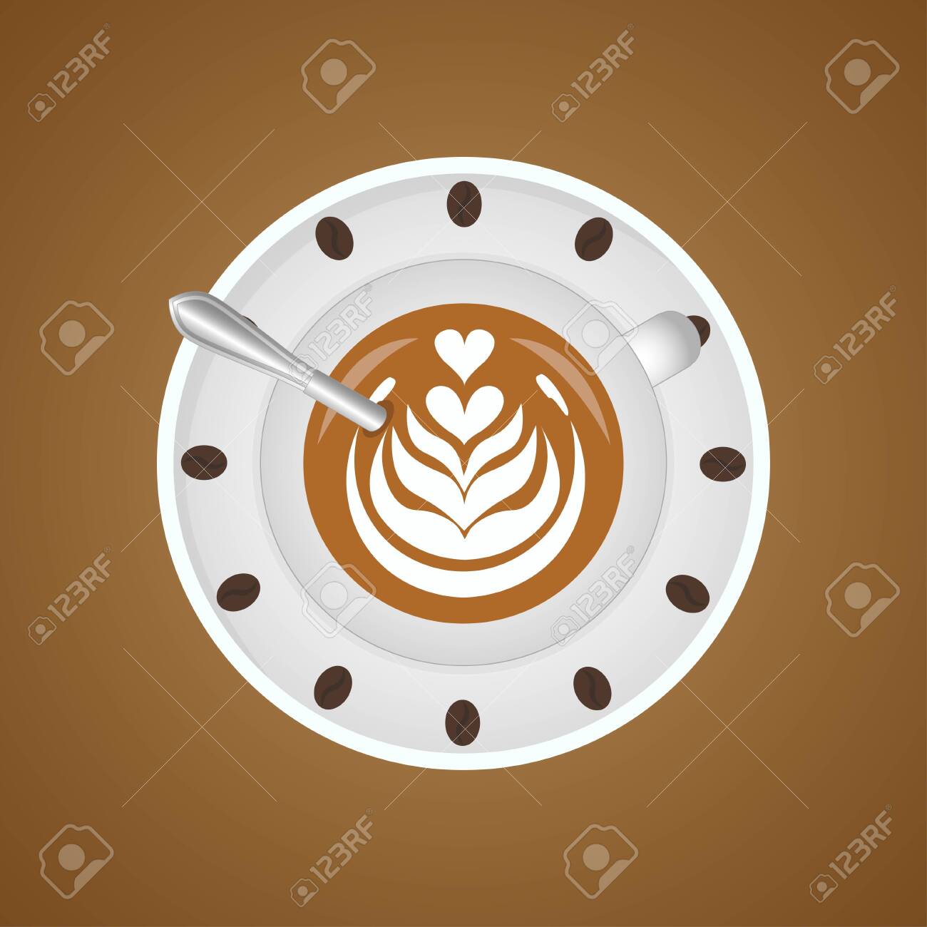 3d realistic coffee in white cup view from the top. Latte art in realistic cups. - 146957666 3d realistic coffee in white cup view from the top. Latte art in realistic cups. - 146957666
