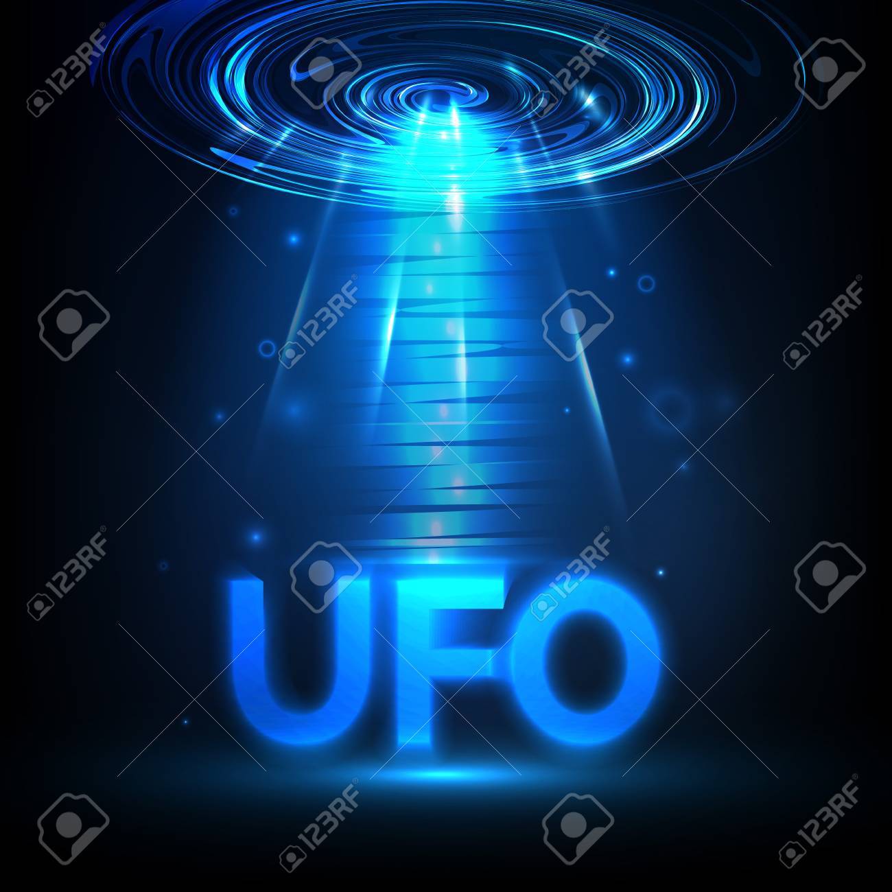 ベクトル Ufo 暗闇の中の光 輝くブルー スペース 外国人の抽象的な背景 のイラスト素材 ベクタ Image