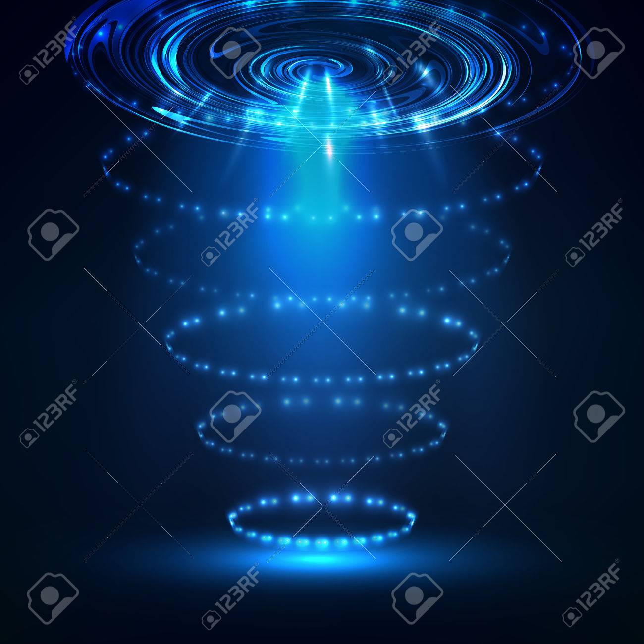 ベクトル Ufo 暗闇の中の光 輝くブルー スペース 外国人の抽象的な背景 のイラスト素材 ベクタ Image