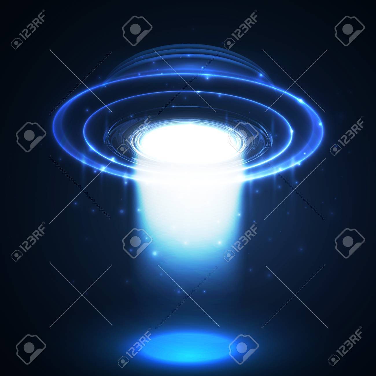ベクトル Ufo 暗闇の中の光 輝くブルー スペース 外国人の抽象的な背景 のイラスト素材 ベクタ Image