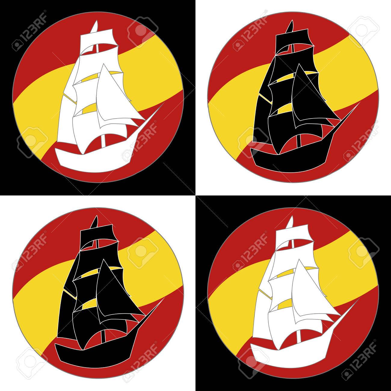 vintage ship sailing boat design vector template ancient pirate