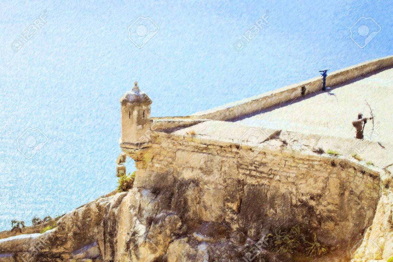 アリカンテ スペイン 要塞サンタ バーバラの領域 温泉街の主な観光名所 定型化された写真 イラスト の写真素材 画像素材 Image