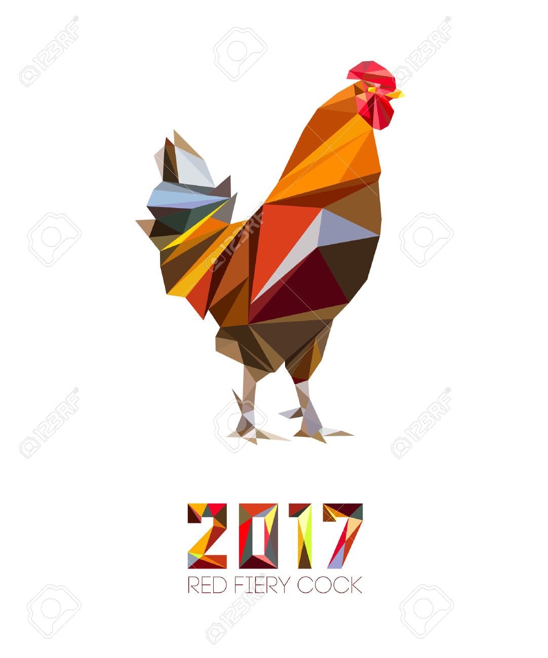 Cock and numbers 2017 in style of polygons. Rooster, symbol of New 2017 - according to Chinese calendar Year of red fiery cock. Pet bird. Vector clipart, fully editable and infinitely scalable - 63403018 Cock and numbers 2017 in style of polygons. Rooster, symbol of New 2017 - according to Chinese calendar Year of red fiery cock. Pet bird. Vector clipart, fully editable and infinitely scalable - 63403018