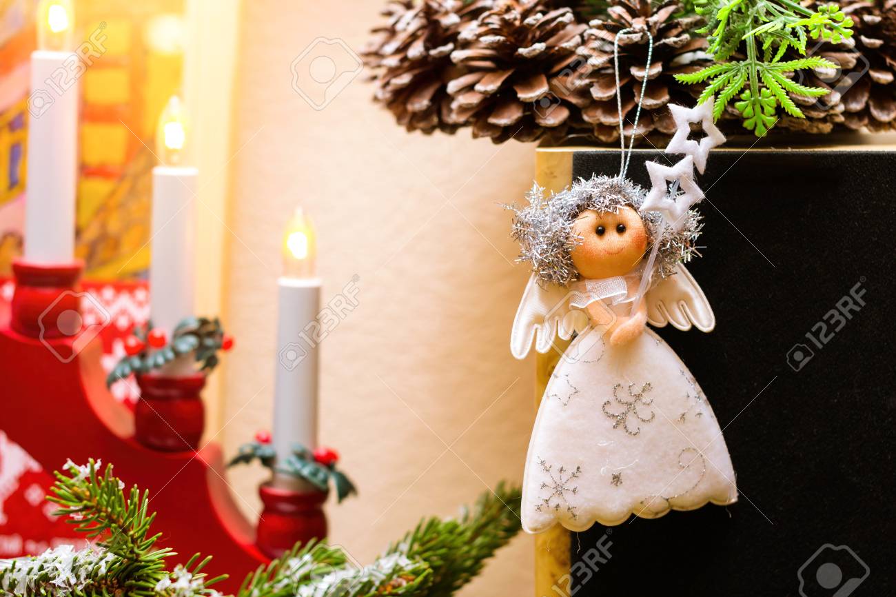 Christmas Angel Rag Doll Hanging On Christmas Wreath With Fir Stock Photo Picture And Royalty Free Image Image 88176250