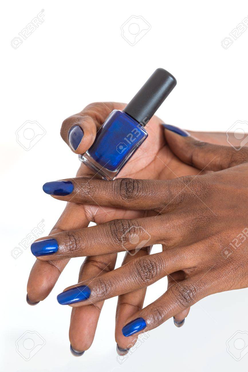 休日のネイルアート 高級青黒アフリカ系アメリカ人の爪にマニキュア の写真素材 画像素材 Image