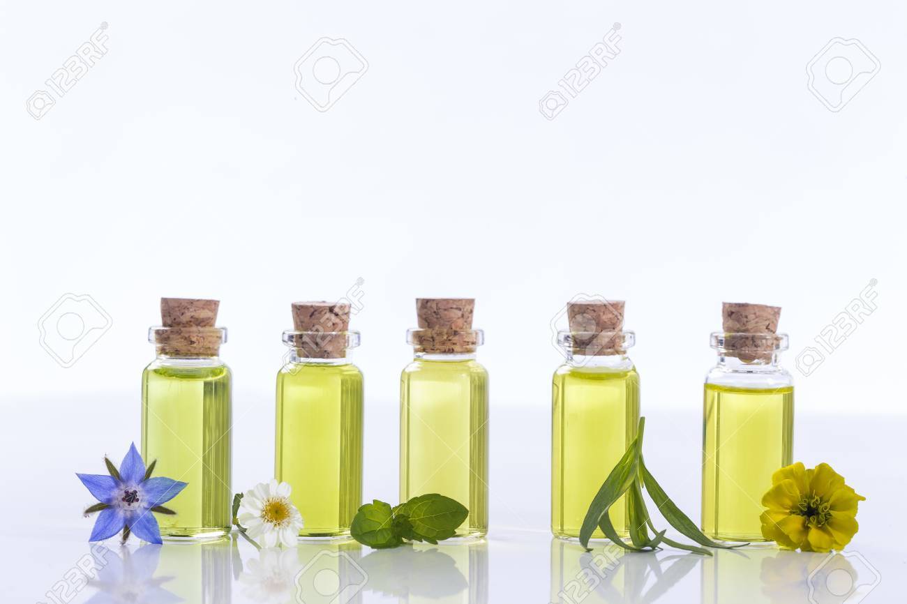 essential oils and medical flowers herbs on white - 62013004 essential oils and medical flowers herbs on white - 62013004