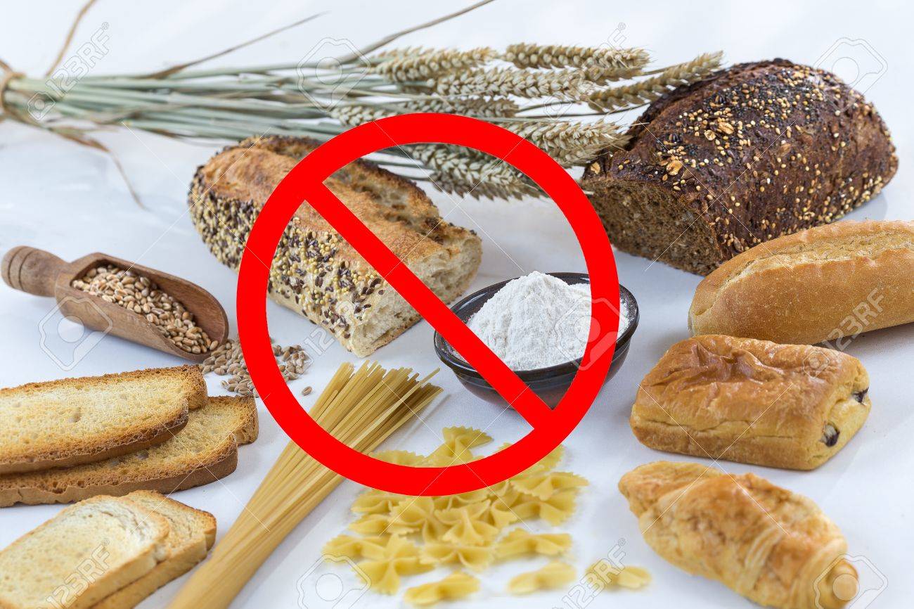 Food non gluten free, with cereals grains with interdiction symbols - 83285465 Food non gluten free, with cereals grains with interdiction symbols - 83285465