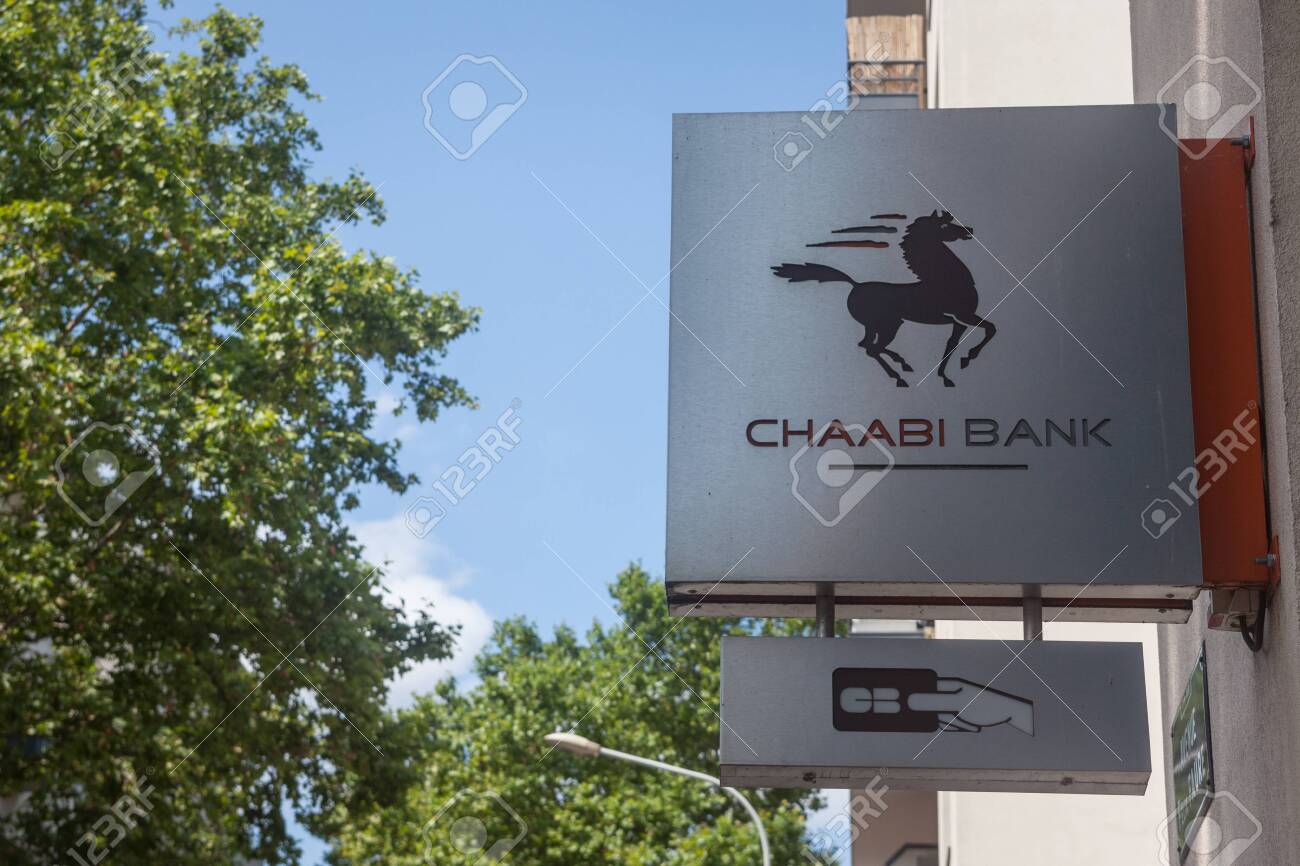 Lyon France July 15 2019 Chaabi Bank Logo In Front Of Their Main Office In Lyon
