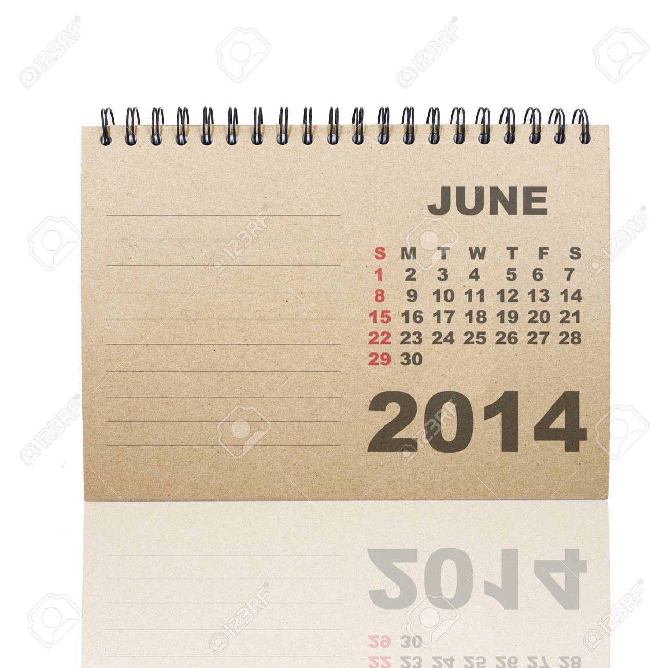 リサイクル紙の上の 14 年 6 月をカレンダーします の写真素材 画像素材 Image