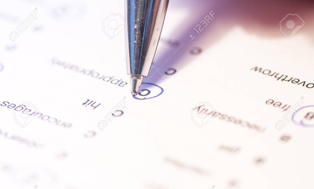 Language Test Paper With Circled Answers As Background Stock Photo, Picture  and Royalty Free Image. Image 59428673.