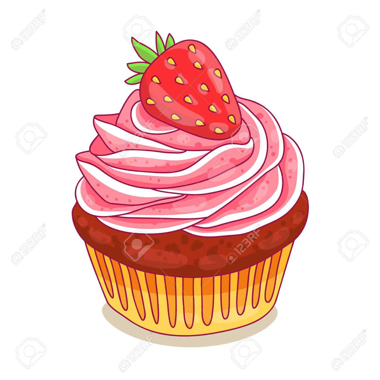 イチゴとピンクのマフィン クリームのチョコレート ケーキです 手で描いたイラスト のイラスト素材 ベクタ Image イチゴとピンクのマフィン クリームのチョコレート ケーキです 手で描いたイラスト のイラスト素材 ベクタ Image