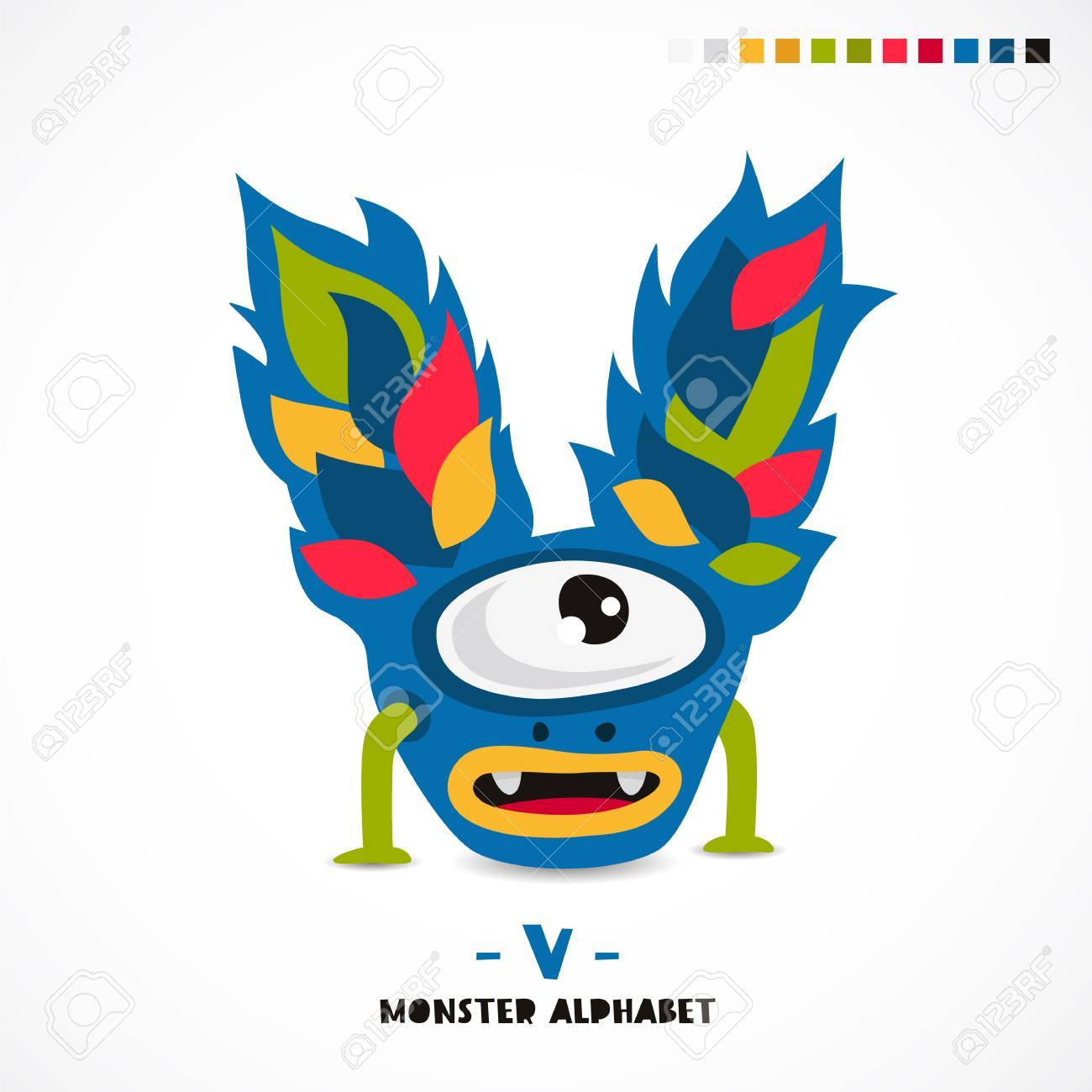 monster alphabet letter v a strange animal vector illustration