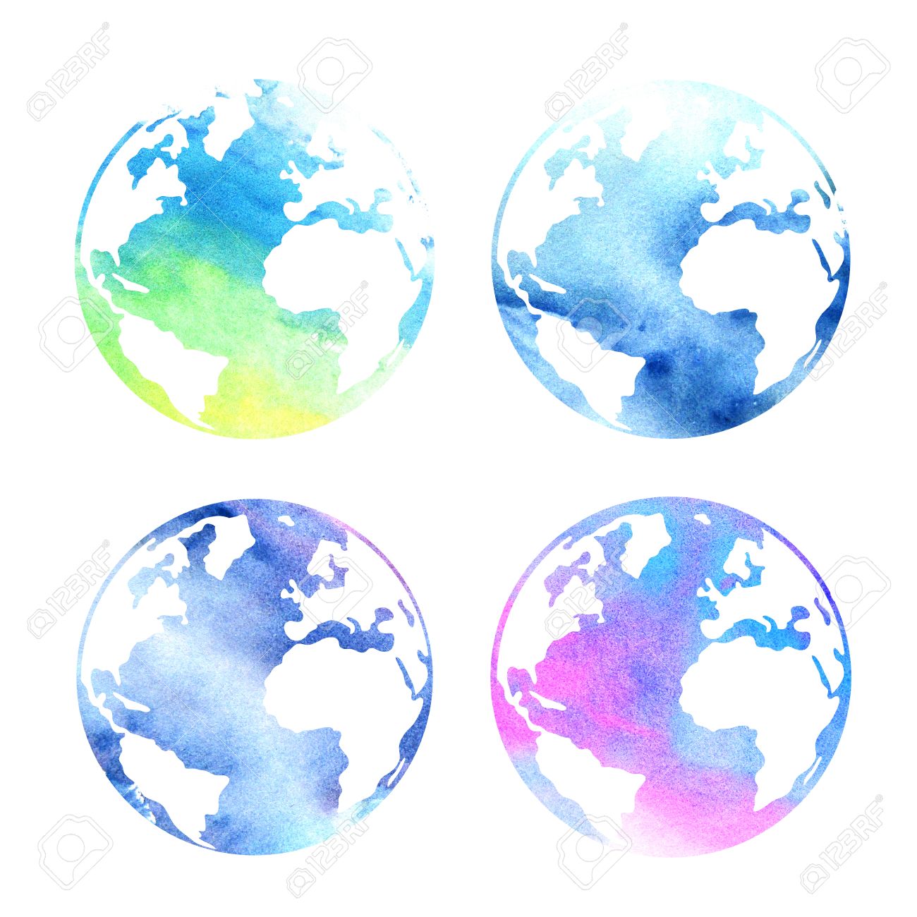 set of watercolor planets earth on a white background beautiful beautiful abstract