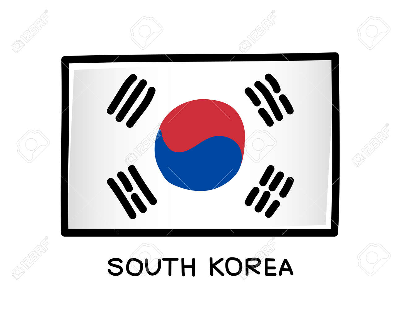 大韓民国の国旗。カラフルな韓国の国旗。白いブラシストローク、手描き