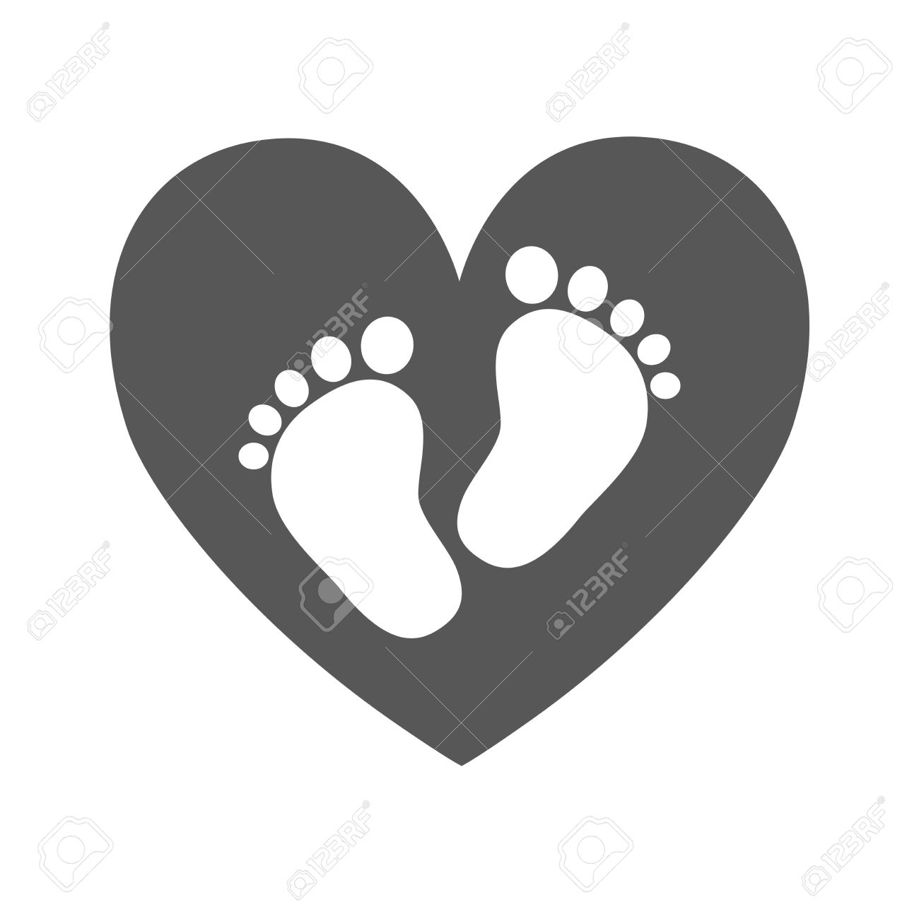 簡単な赤ちゃんの足跡 ベクトルの図 ブラック ハートの中の赤ちゃんの白い足跡 のイラスト素材 ベクタ Image