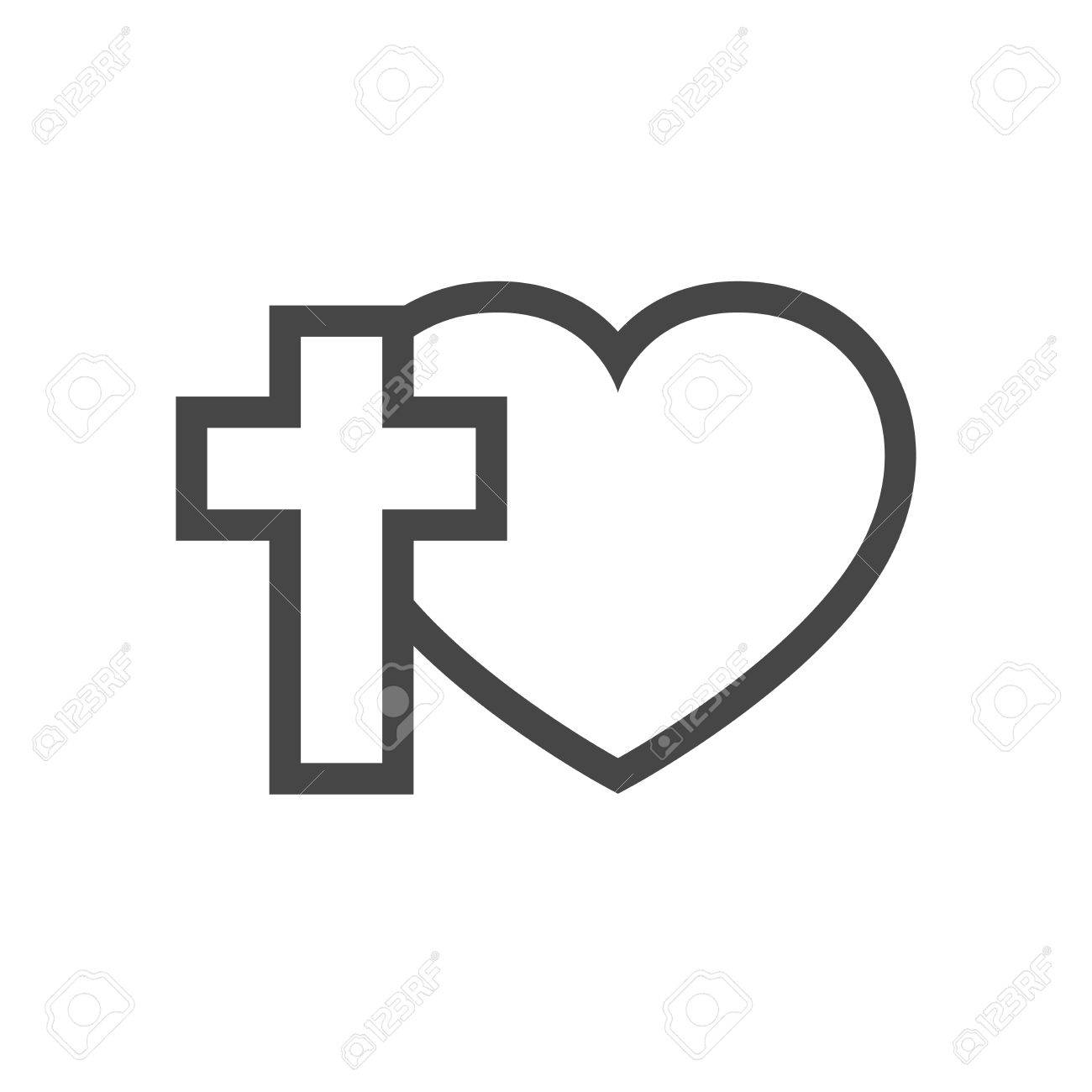 Christian Cross And Silhouette Of Heart Gray Symbol Of Christian Royalty Free Cliparts Vectors And Stock Illustration Image