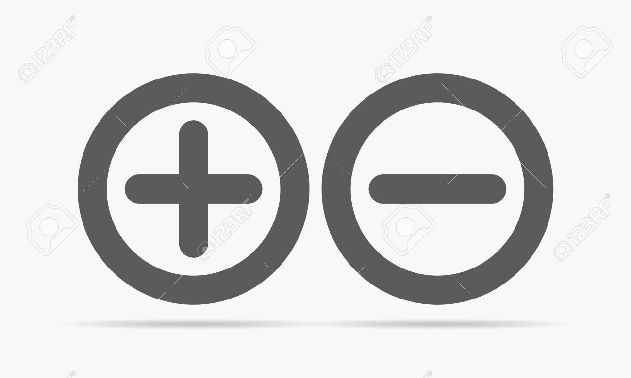 マイナス プラス グレー ベクトルの図 プラスとマイナスの光の背景に円形のアイコン のイラスト素材 ベクタ Image