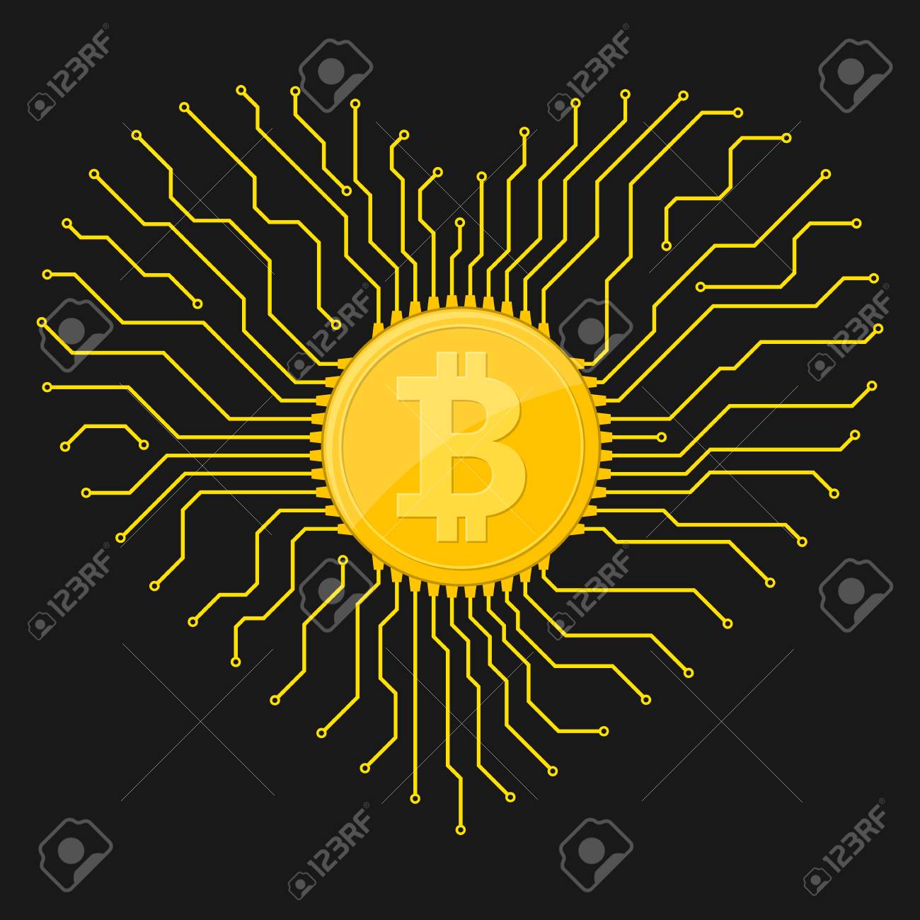 回路基板要素を持つデジタル通貨アイコンをビットコインします。ベクターの図。フラットなデザインのアイコンをビットコイン。のイラスト素材・ベクター  Image 93960295