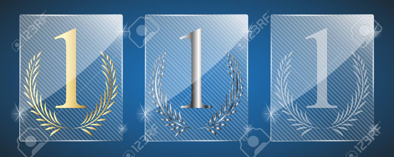 かわいいガラストロフィー賞 ベクトルイラスト 3つの変形 金 銀および簡単な光沢のあるガラス のイラスト素材 ベクタ Image 9458