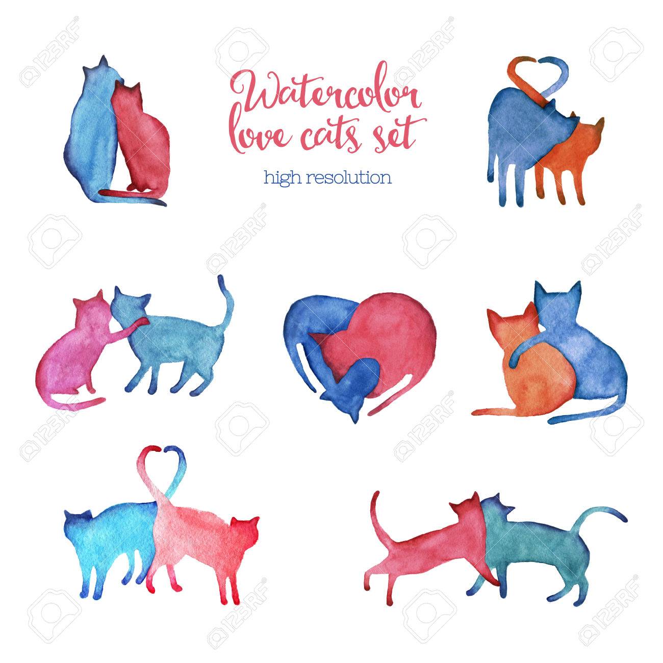 高解像度で水彩猫カップル イラスト の写真素材 画像素材 Image