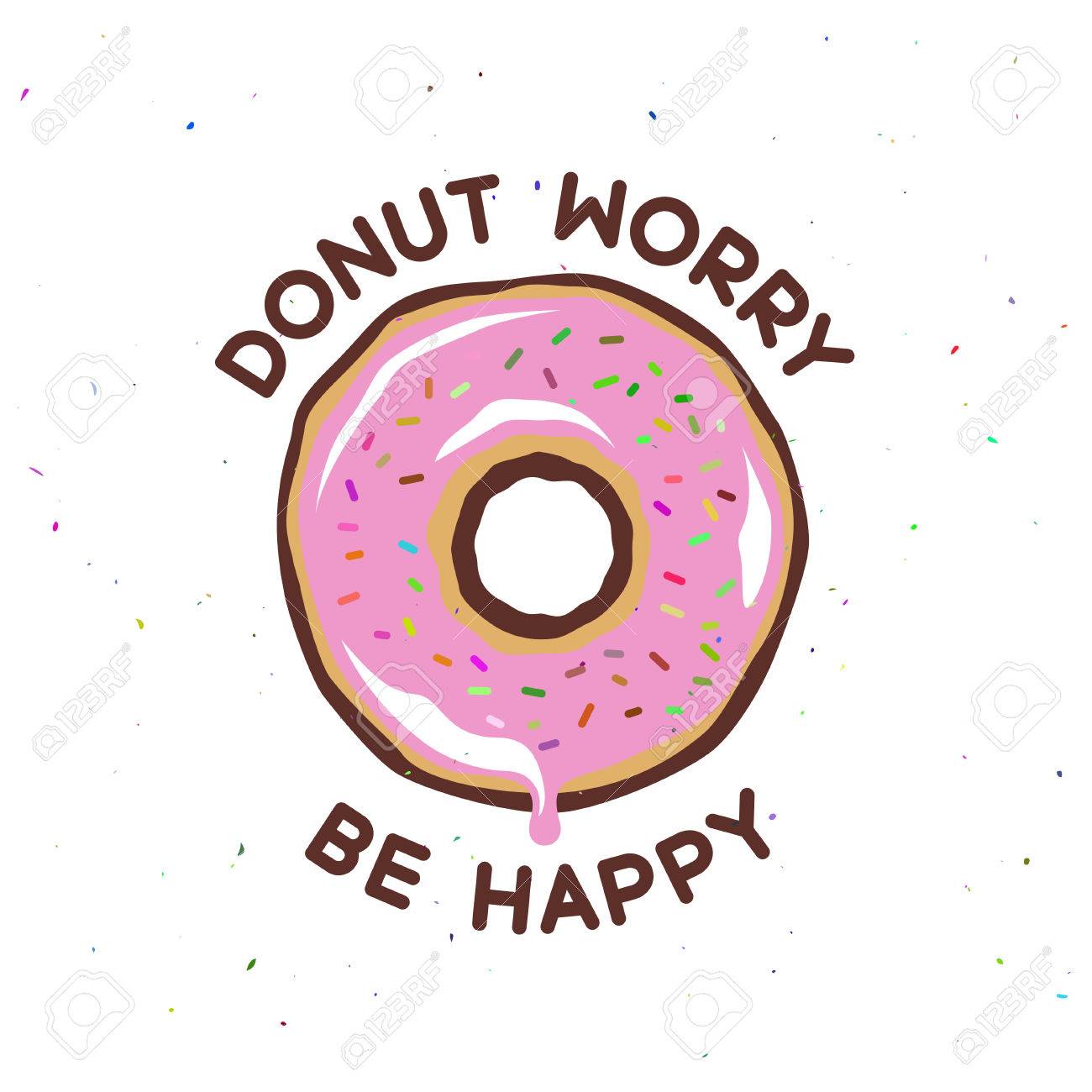 donut worry be happy vintage poster cooking related quote vector
