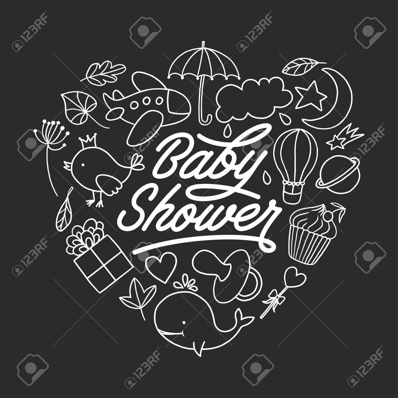 baby shower invitation chalkboard template doodle design elements
