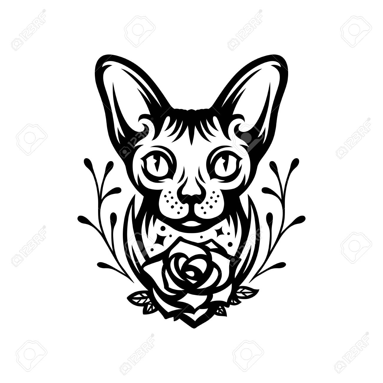 Dessin De Tatouage De Portrait De Tete De Chat De Sphinx Illustration Vectorielle Clip Art Libres De Droits Svg Vecteurs Et Illustration Image