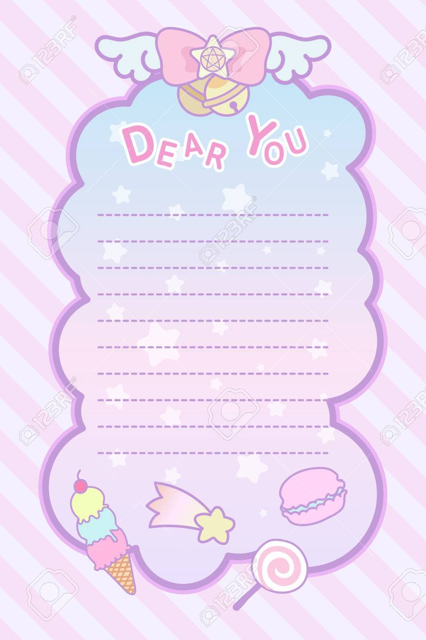 かわいいパステル調の不思議な素敵なりぼんと甘い手紙テンプレート のイラスト素材 ベクタ Image