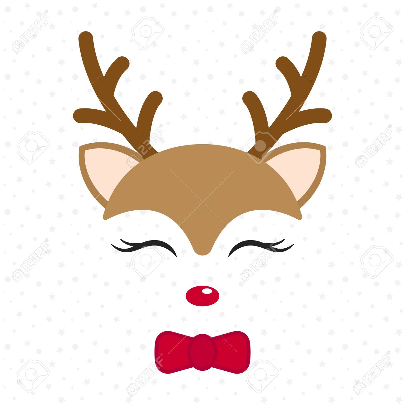 Cute Baby Reindeer With Bow Tie Merry Christmas Cartoon Character