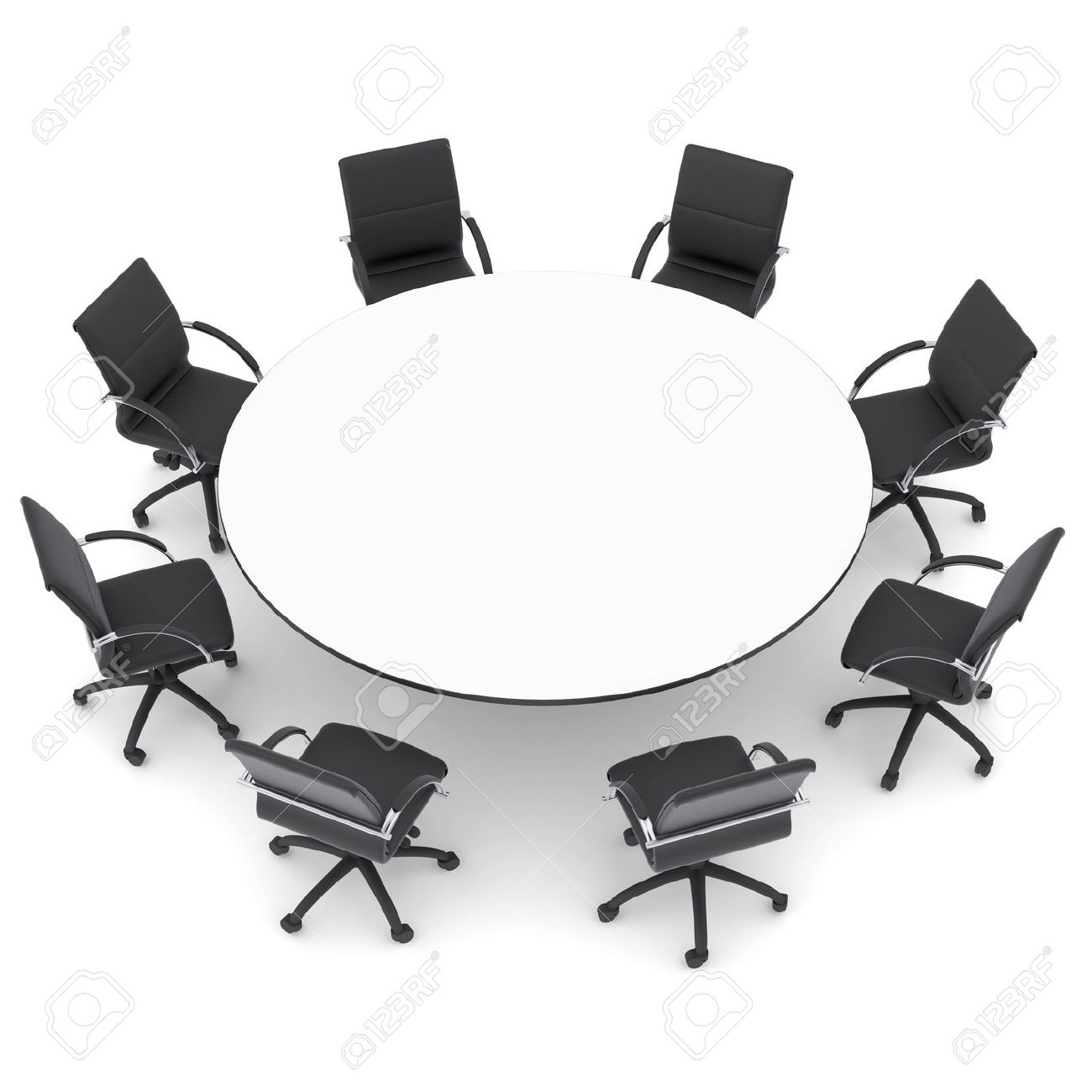 Office Chairs And Round Table Isolated Render On A White Background Stock Photo