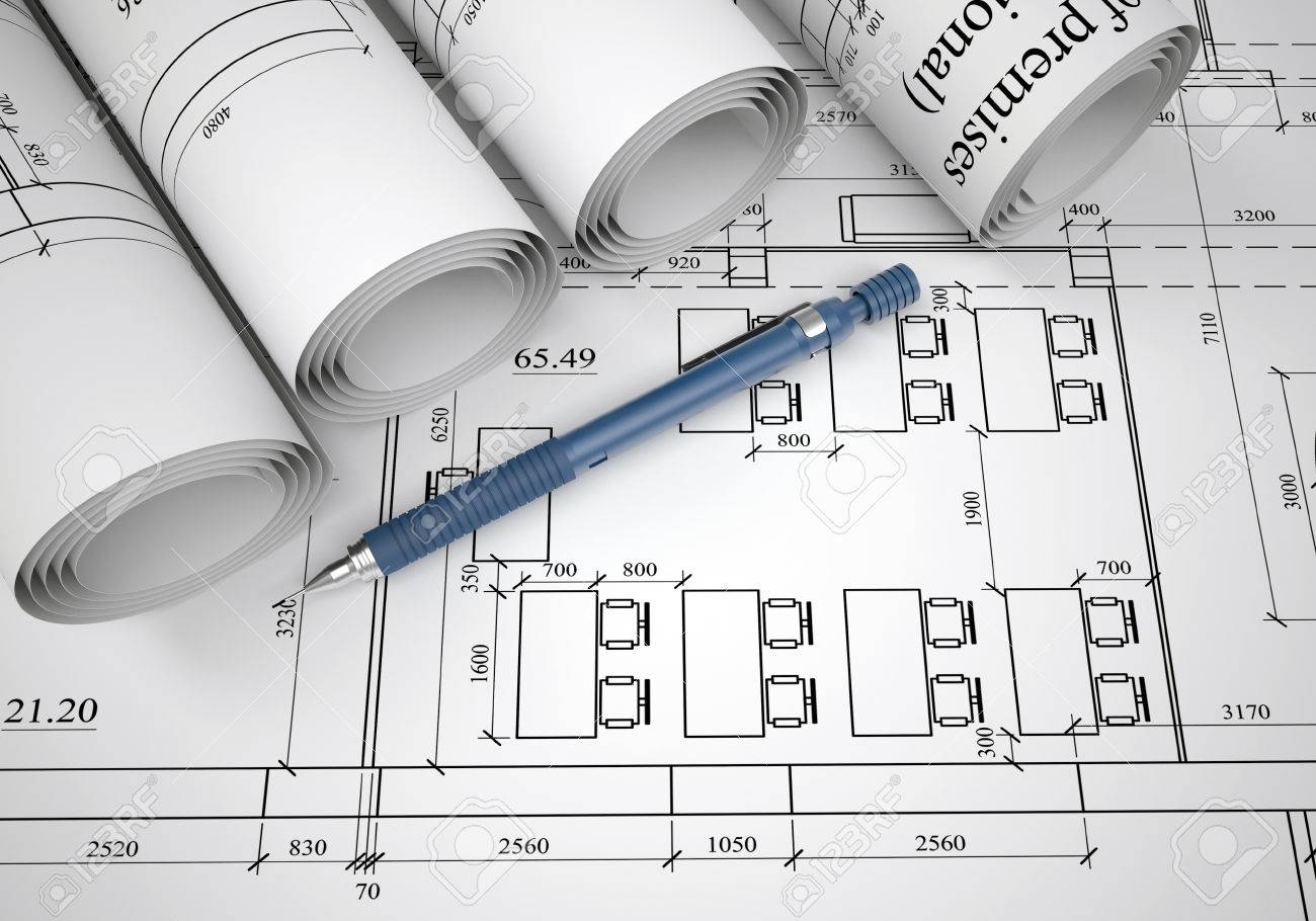 Architect Desk scrolls of architectural drawings the desk architect stock photo Architect Desk scrolls of architectural drawings the desk architect stock photo